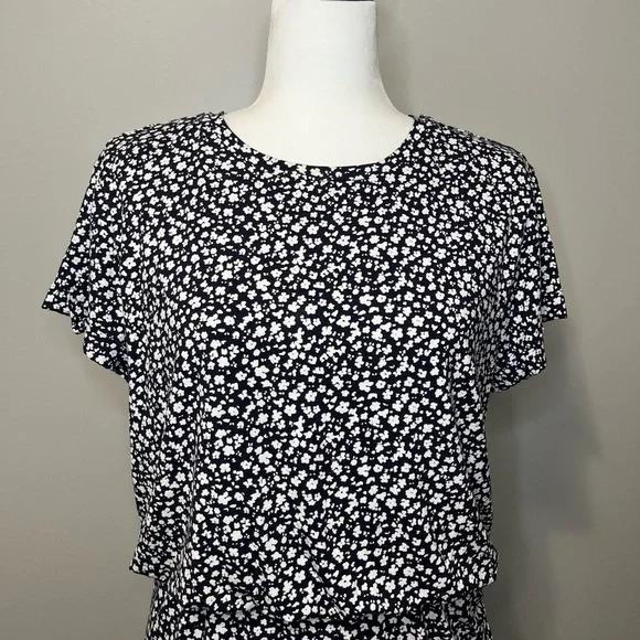 Banana Republic Drop Waist Flounce Hem T Shirt Dress Floral Print - Picture 3 of 9
